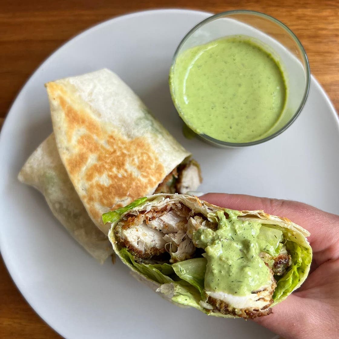 Green Caesar Chicken Salad Wraps