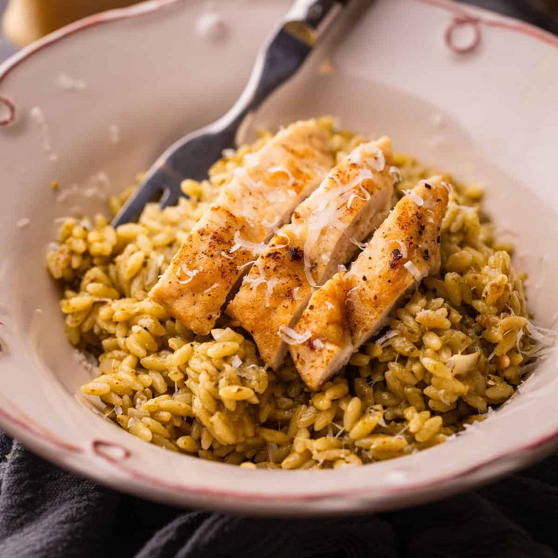 Creamy Pesto Orzo with Chicken