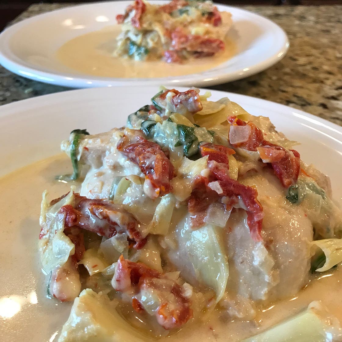 Keto Instant Pot Chicken With Spinach, Artichokes, and Tomatoes
