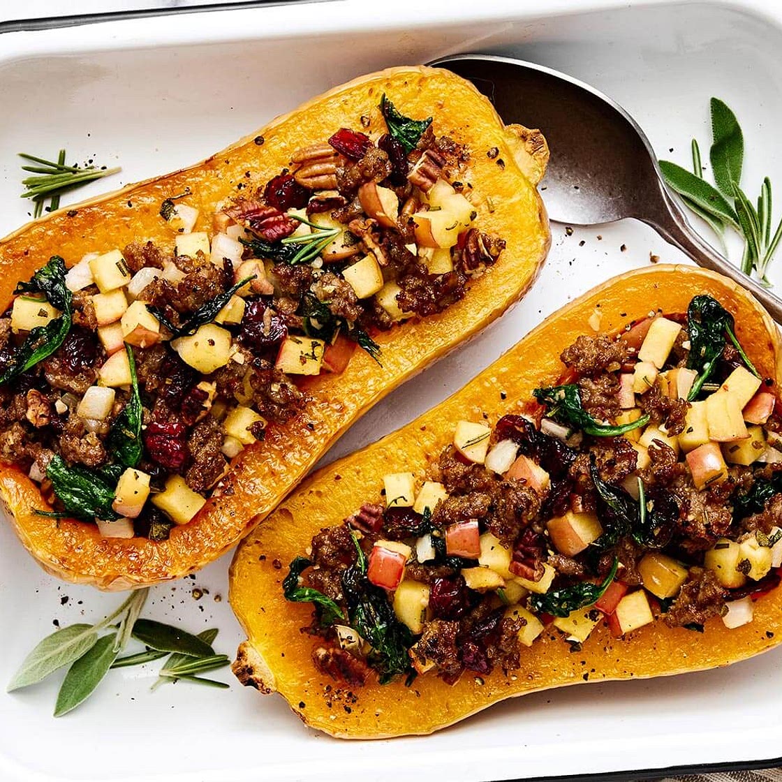 Apple Sausage Stuffed Butternut Squash