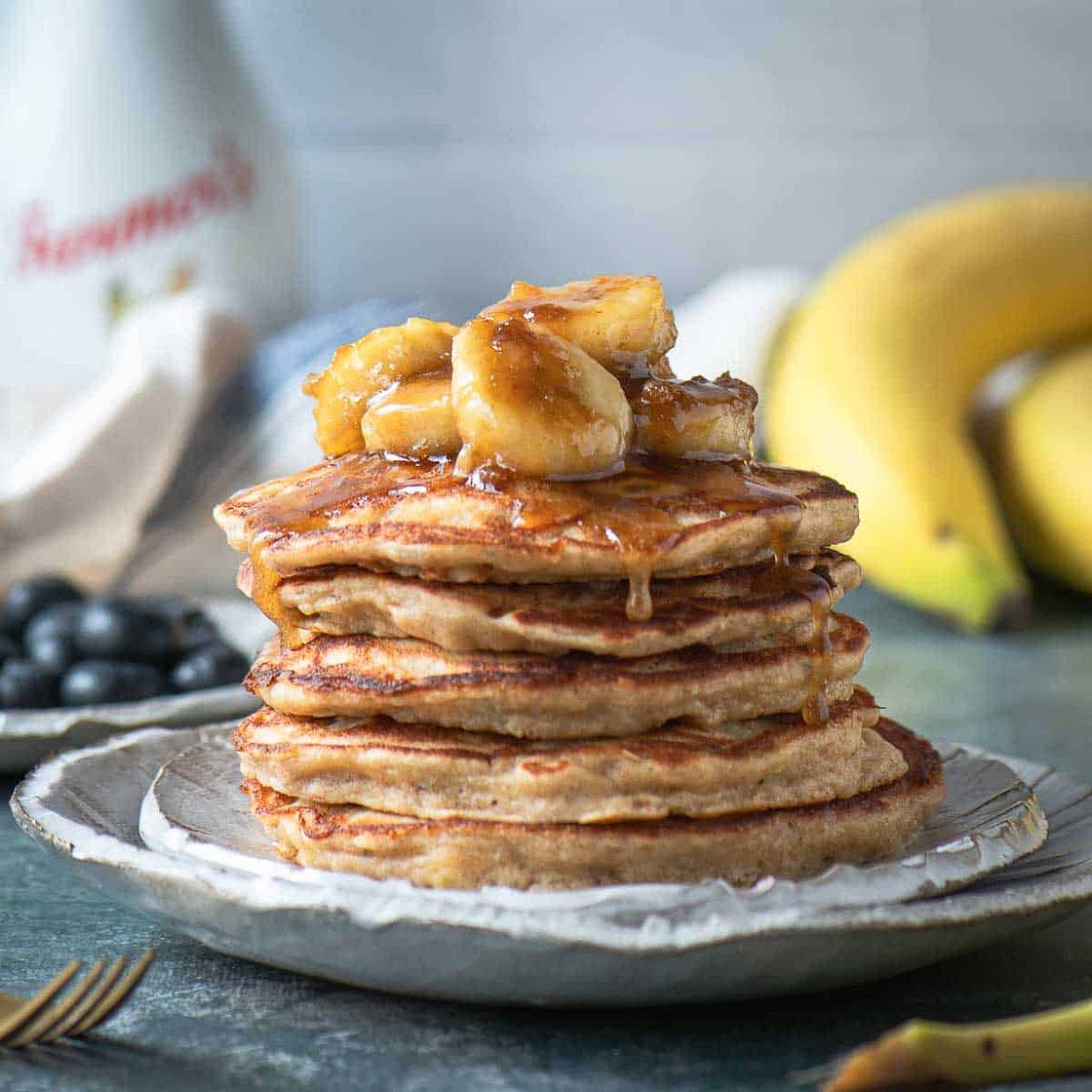 Banana Bread Pancakes with Banana Compote