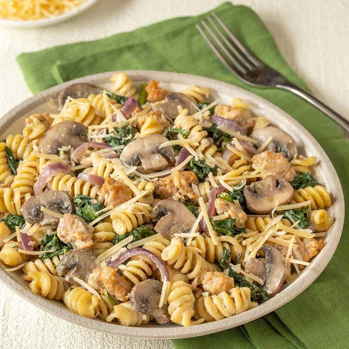 Mushroom and Spinach Pasta with Chicken Sausage