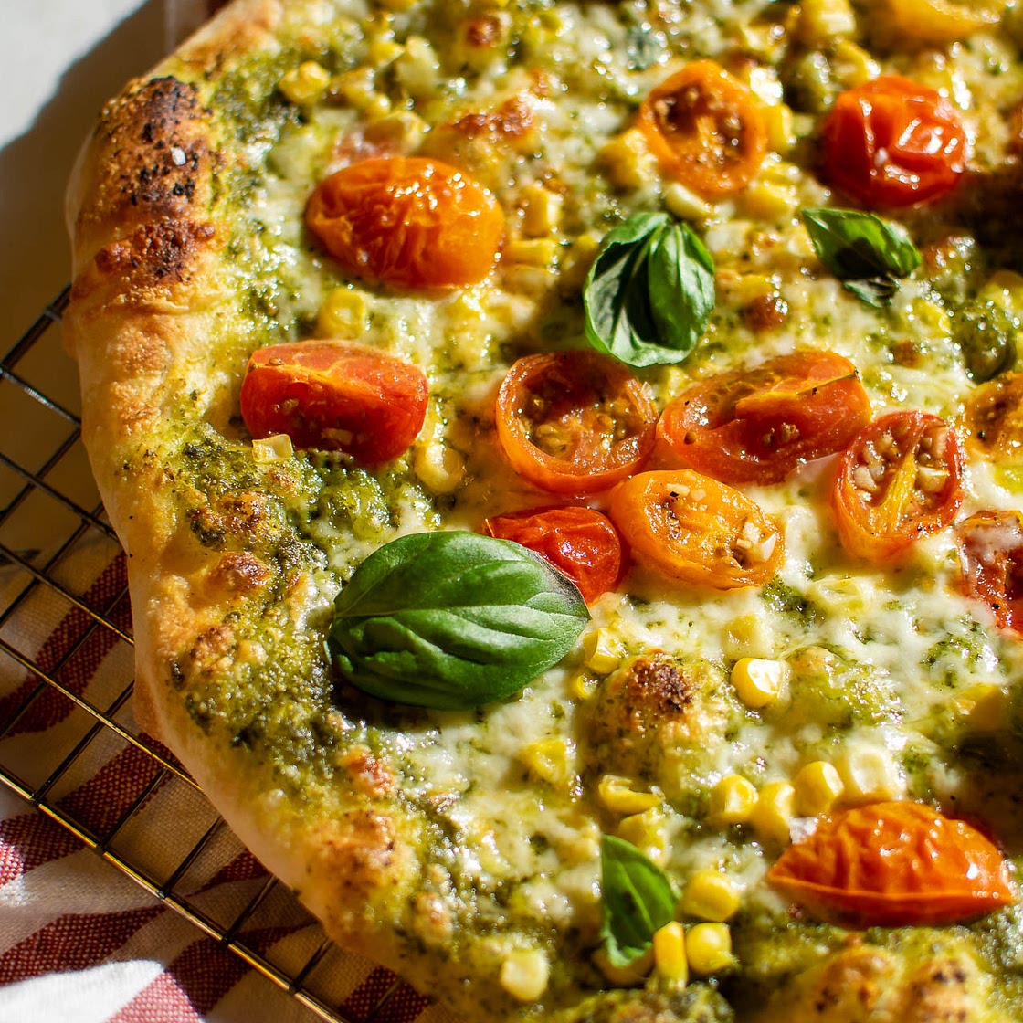 Marinated Tomato and Corn Pizza
