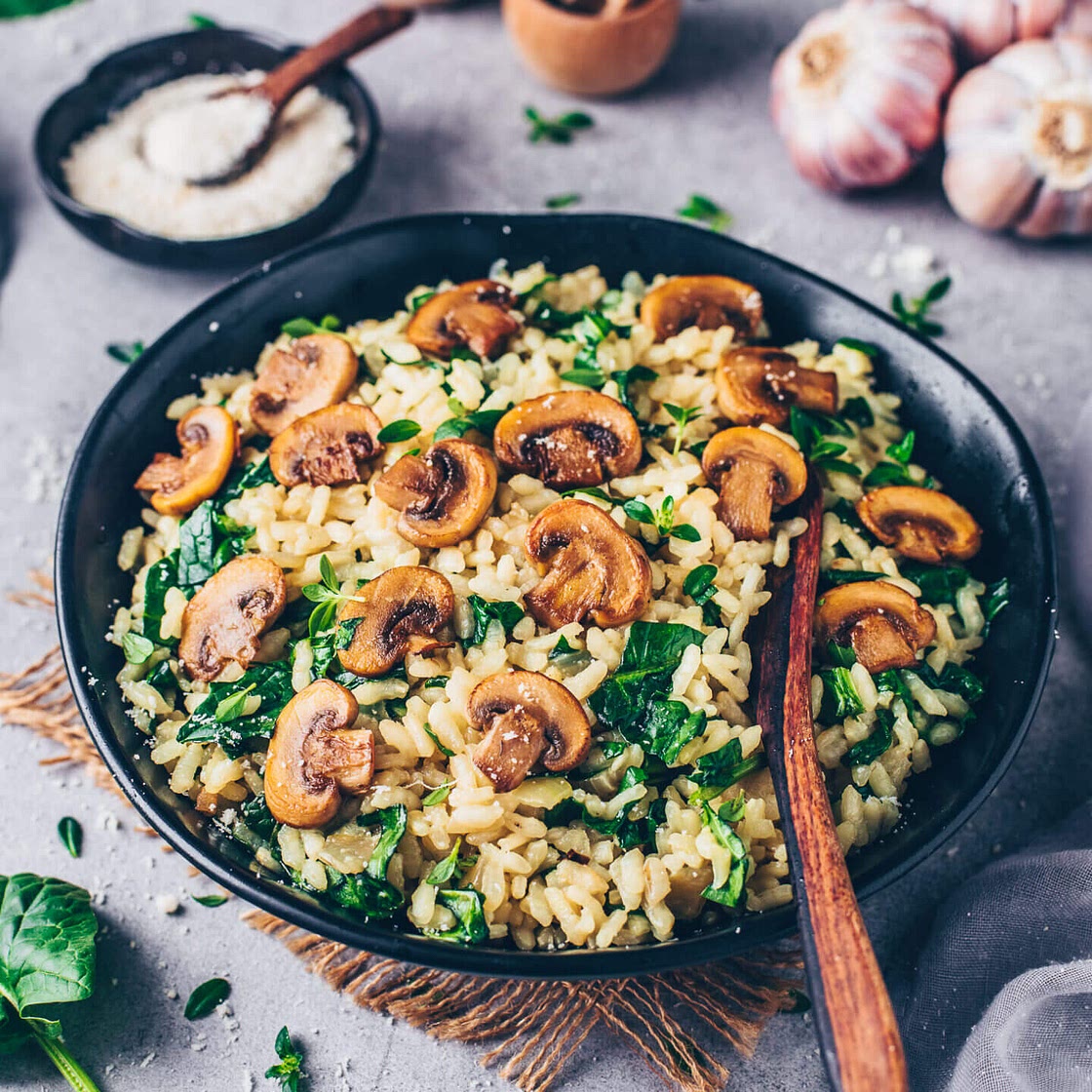 Veganes Spinat-Pilz-Risotto