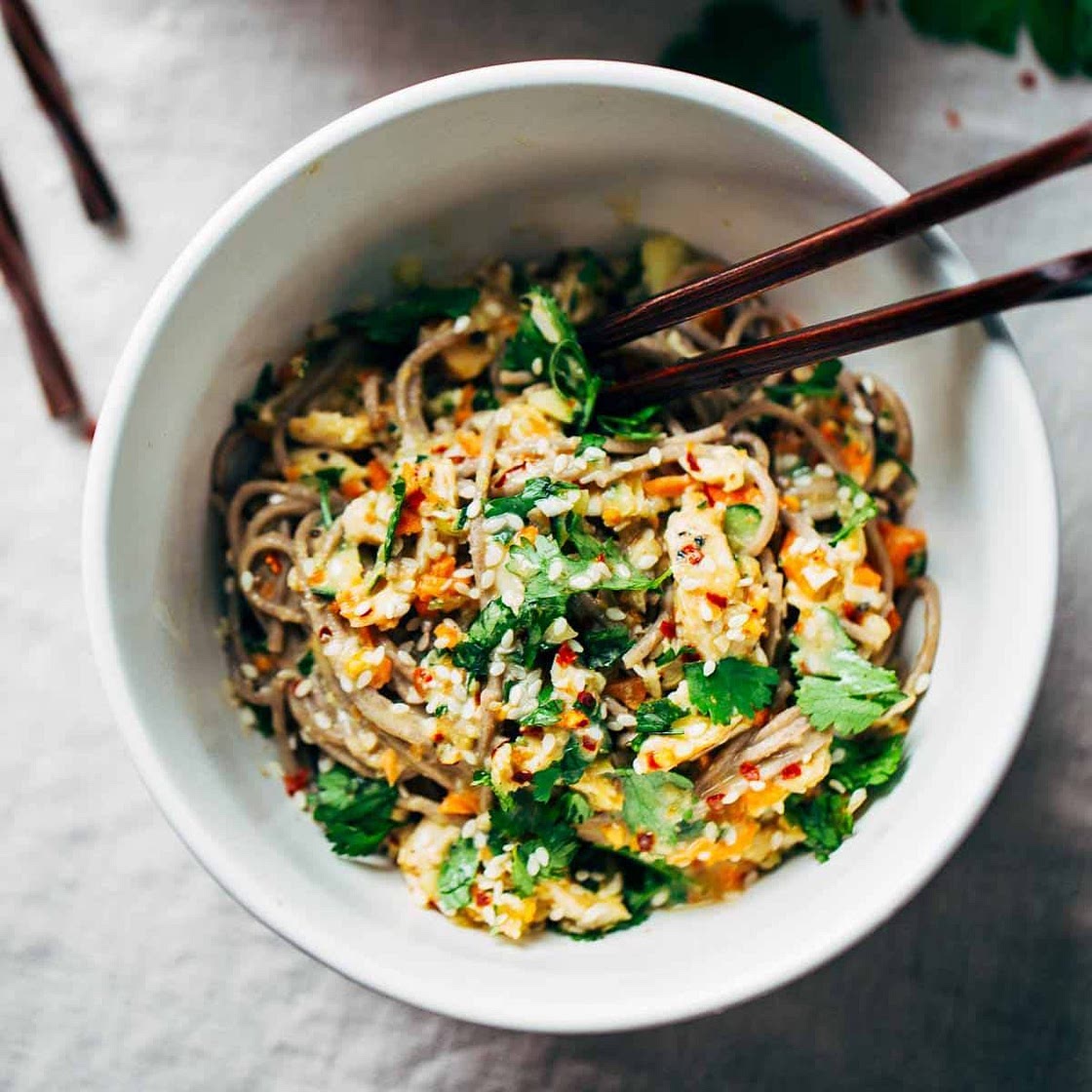 Chopped Chicken Sesame Noodle Bowls