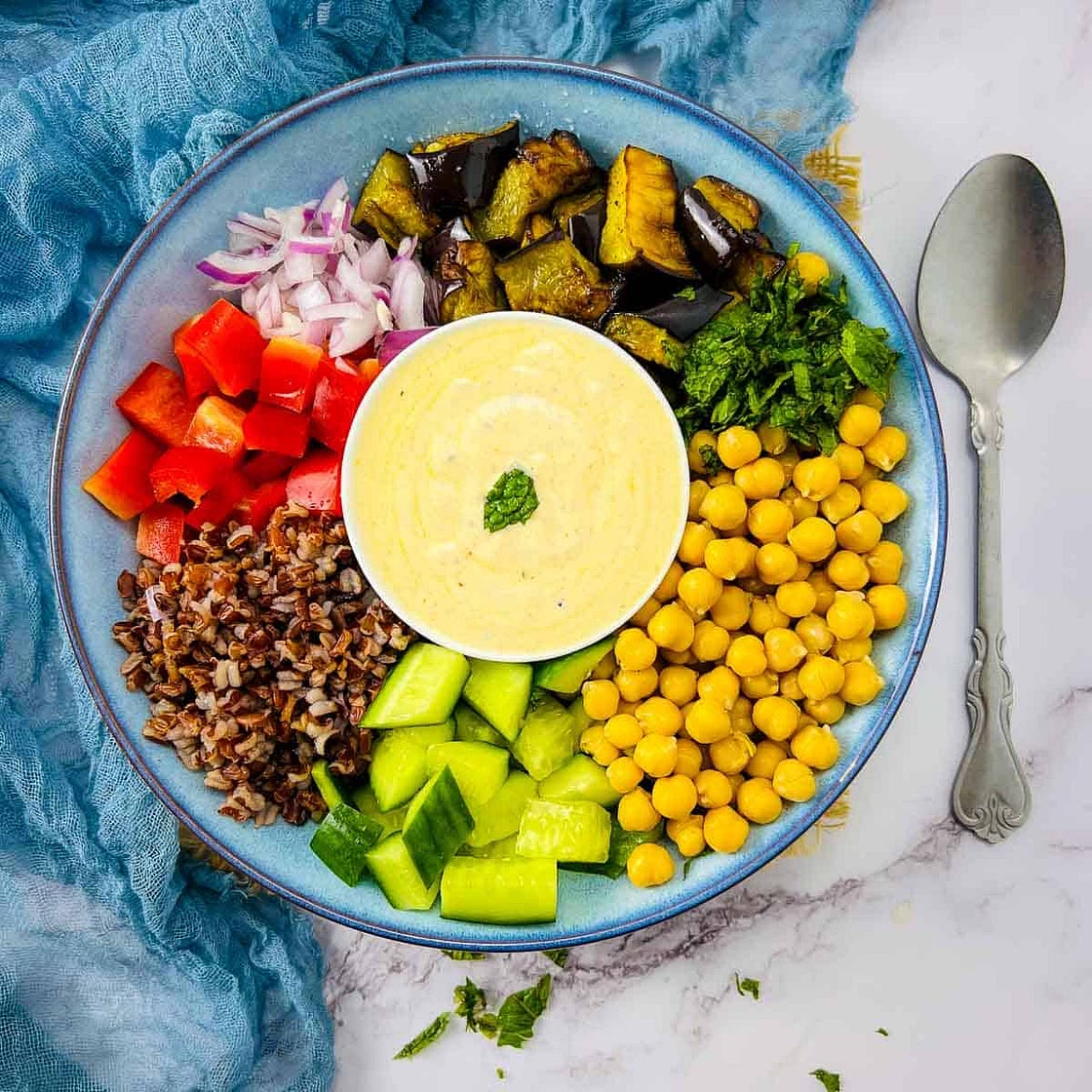 Roasted Eggplant and Chickpea Buddha Bowl