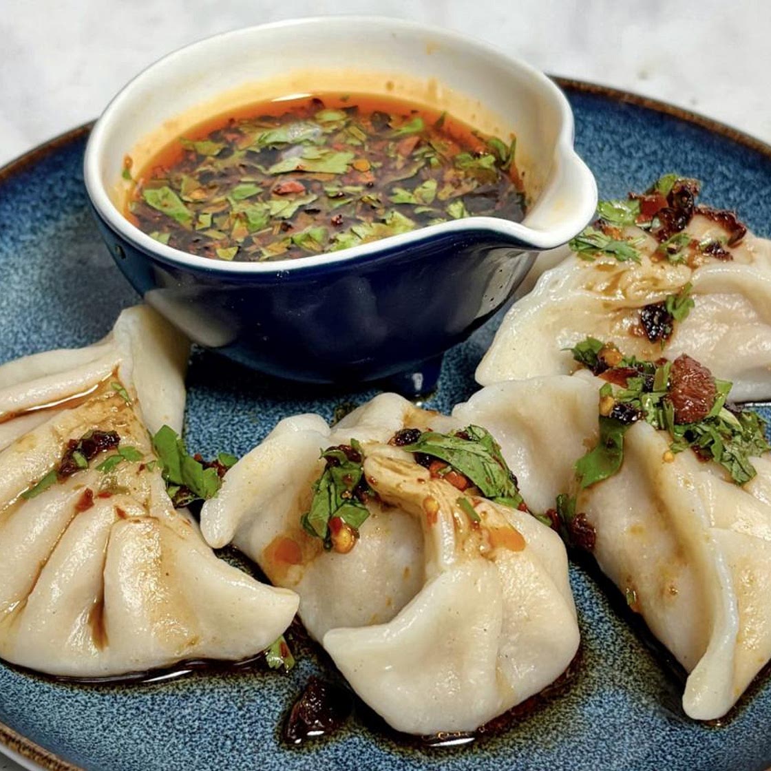 Homemade pork and prawn dumplings