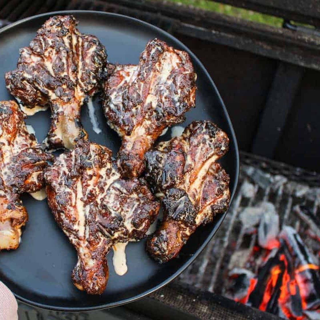 Grilled Butterflied Chicken Drumsticks with Alabama White Sauce