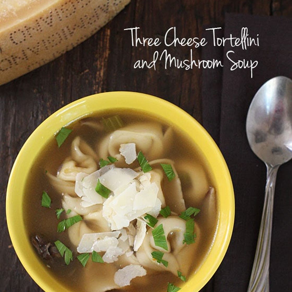 Three Cheese Mushroom and Tortellini Soup