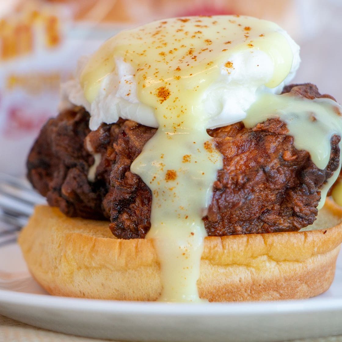 Fried Chicken Eggs Benedict