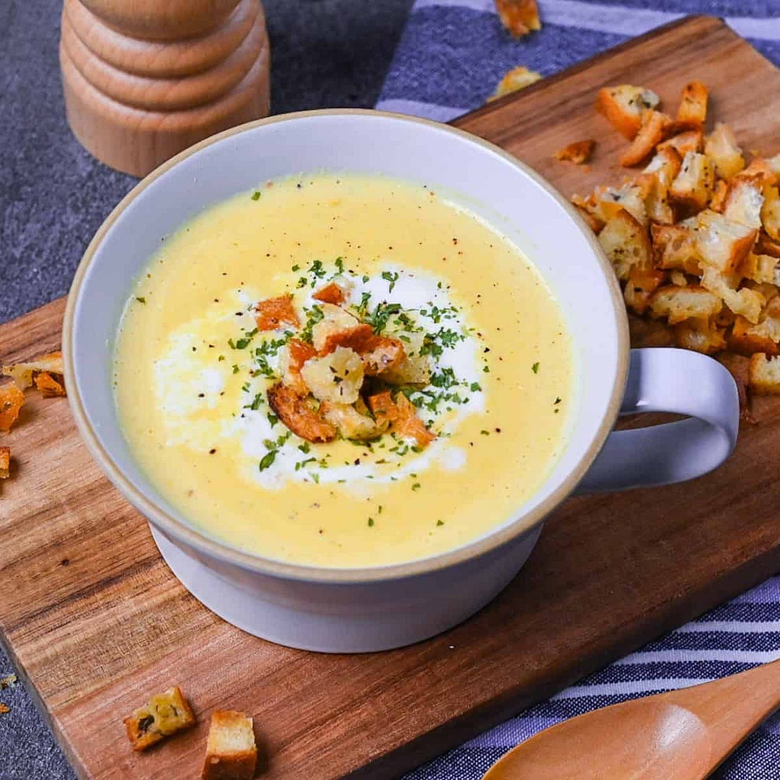 Corn Potage (Japanese Corn Soup) with Homemade Croutons