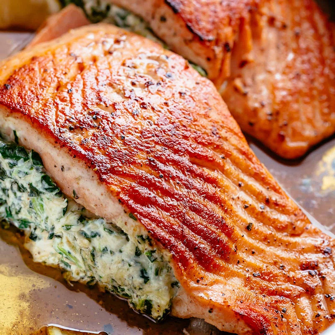 Creamy Spinach Stuffed Salmon