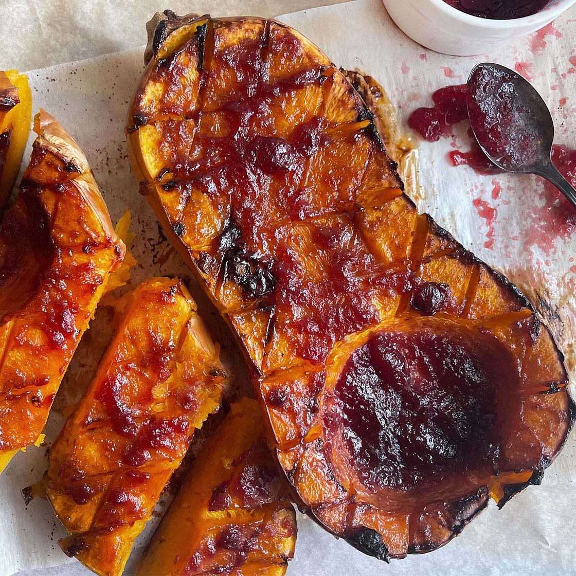 Roasted Butternut Squash with Cranberry Glaze