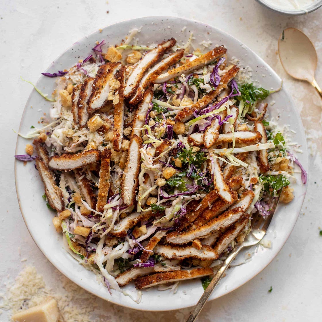 Caesar Slaw with Crispy Chicken