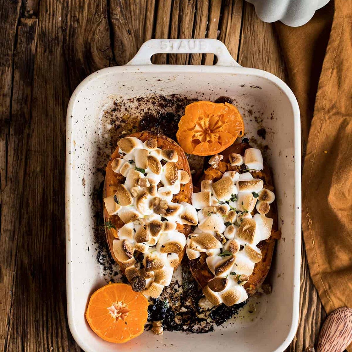 Candied Sweet Potato Boats with Marshmallows