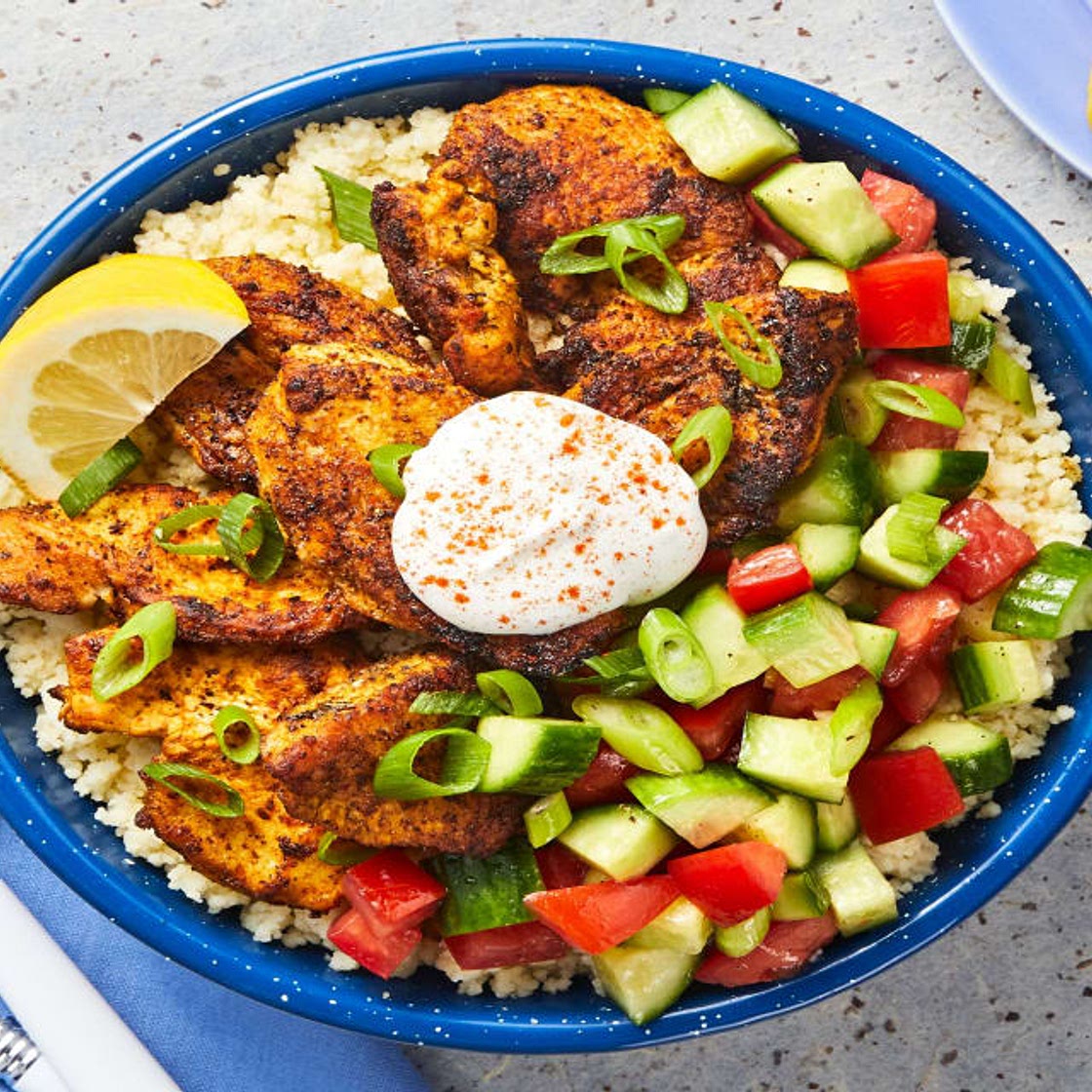Mediterranean Chicken Bowls with Couscous and Yogurt Sauce