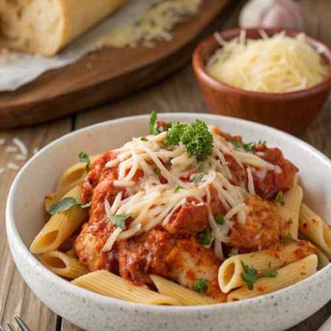 Slow cooker chicken parmesan pasta
