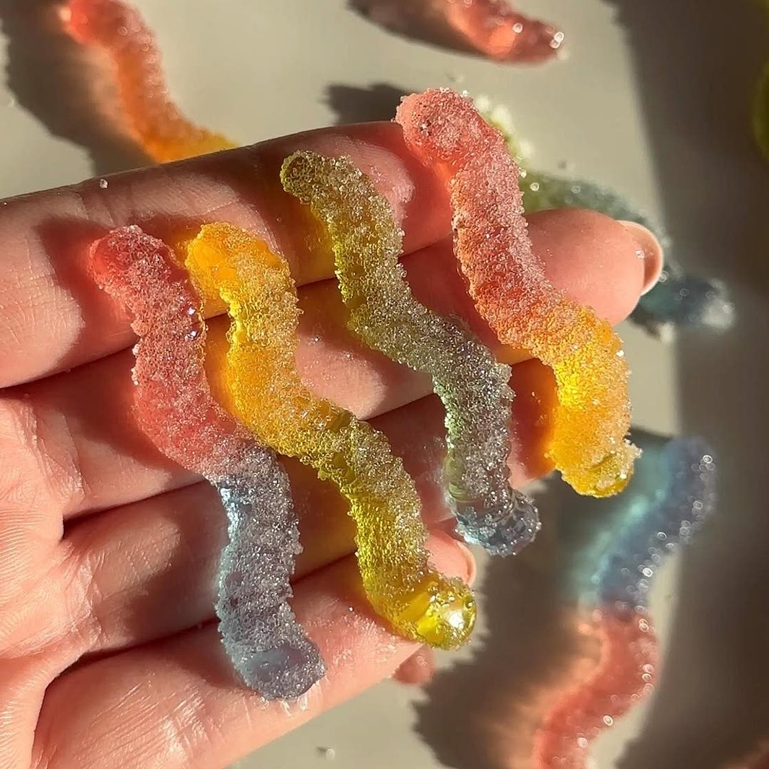 Homemade sour gummy worms