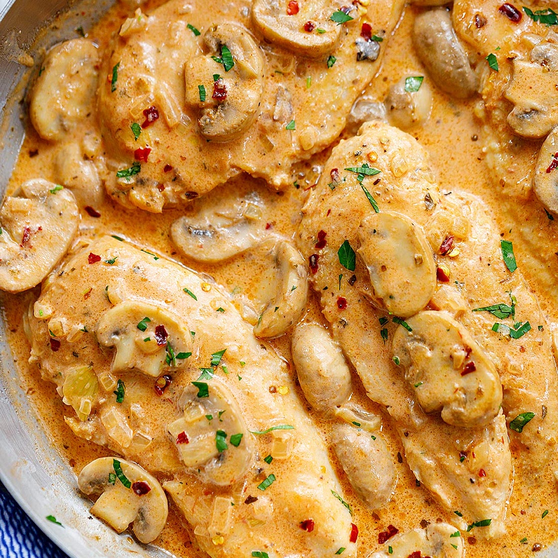 Creamy Garlic Parmesan Chicken Breasts﻿ with Mushrooms