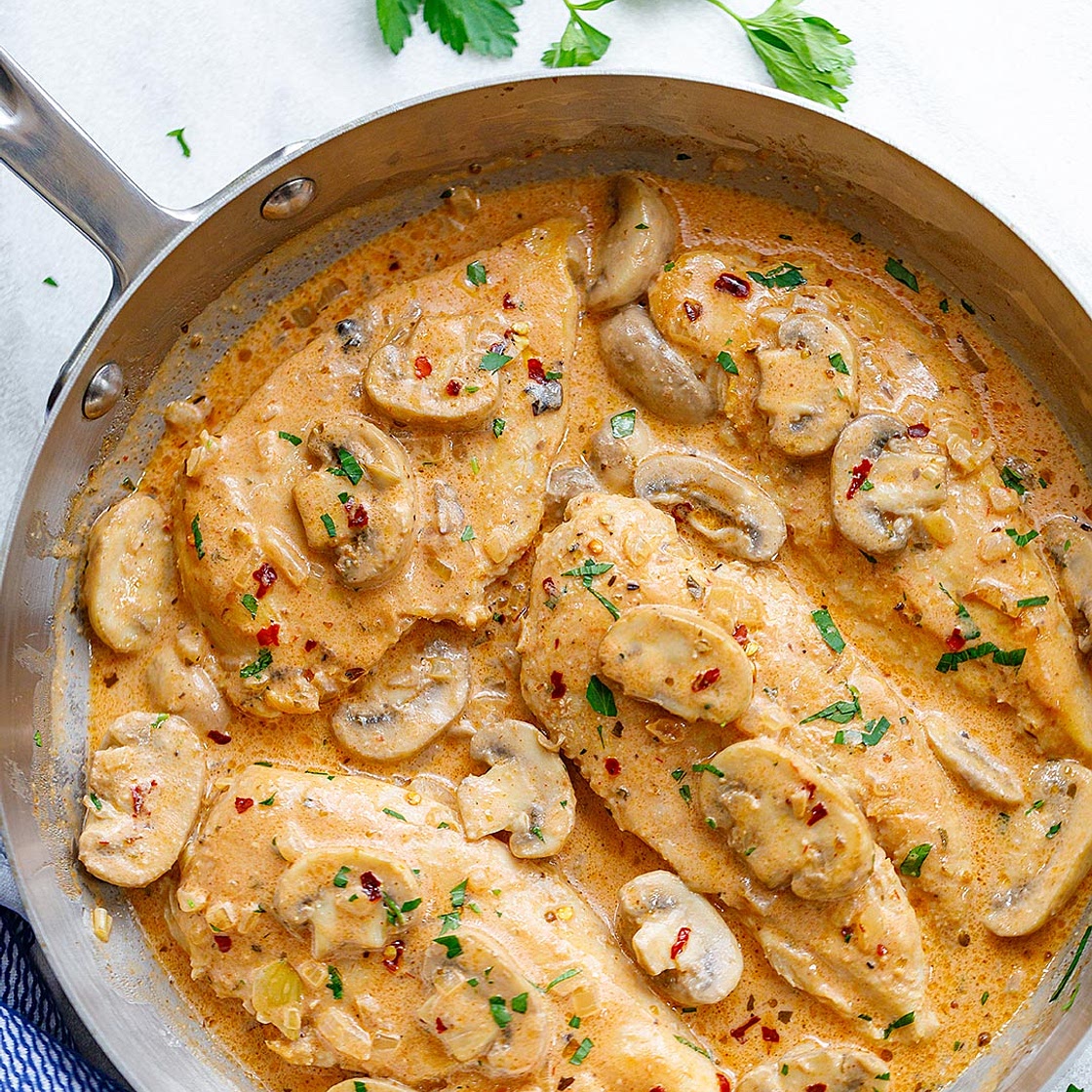 Creamy Garlic Parmesan Chicken Breasts﻿ with Mushrooms