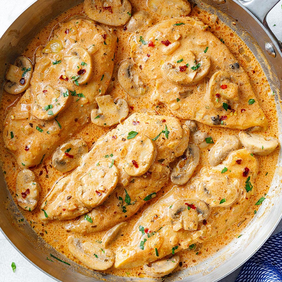 Creamy Garlic Parmesan Chicken Breasts﻿ with Mushrooms
