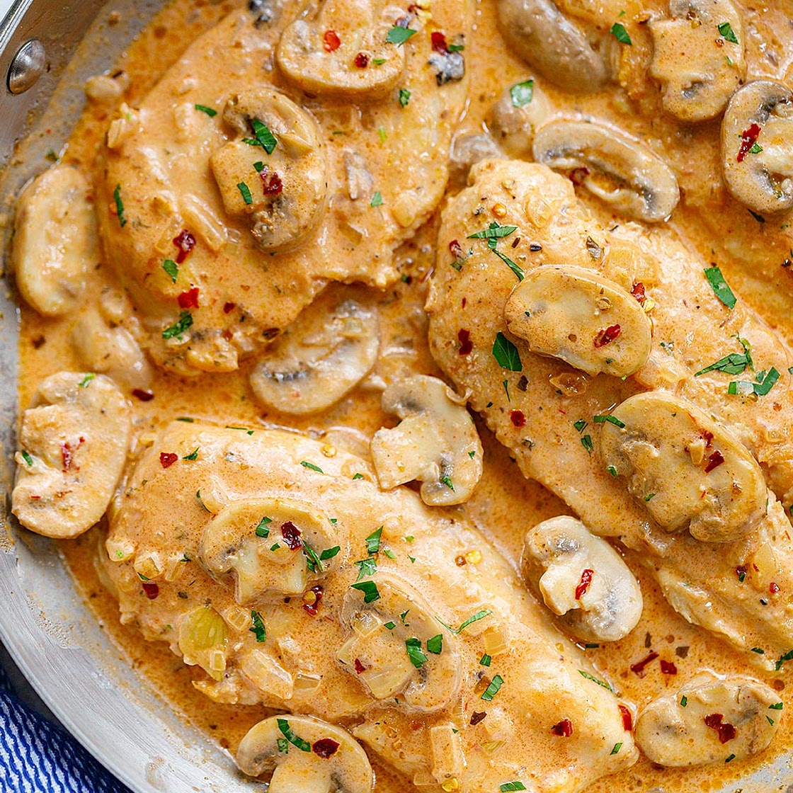 Creamy Garlic Parmesan Chicken Breasts﻿ with Mushrooms