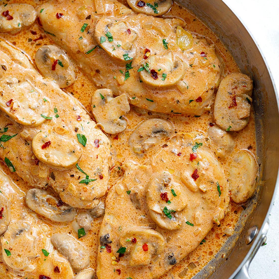 Creamy Garlic Parmesan Chicken Breasts﻿ with Mushrooms