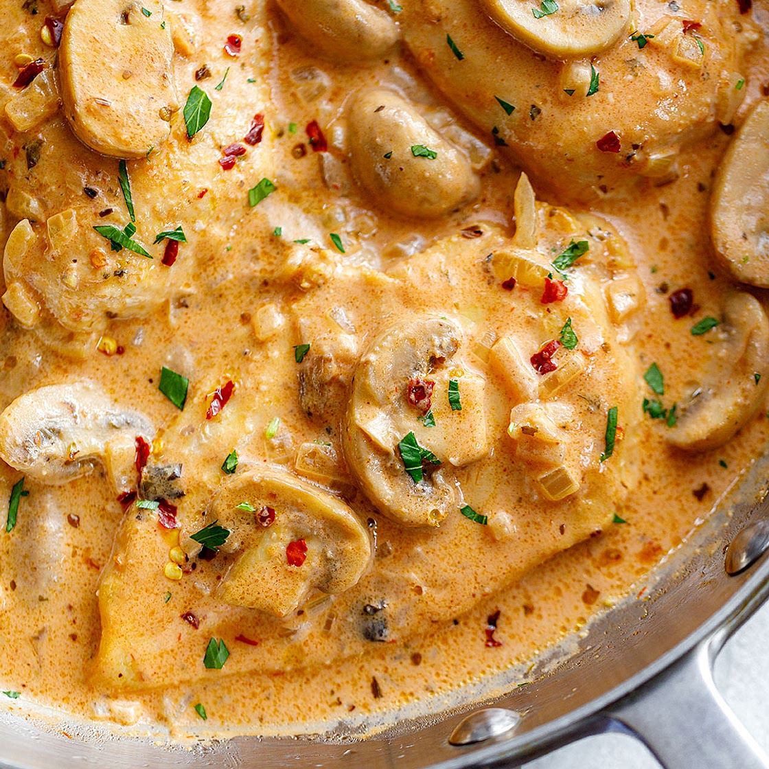 Creamy Garlic Parmesan Chicken Breasts﻿ with Mushrooms