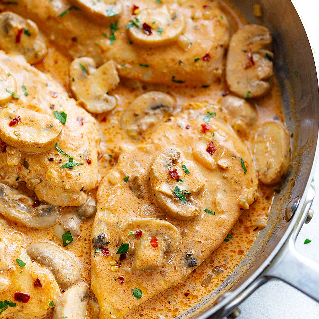 Creamy Garlic Parmesan Chicken Breasts﻿ with Mushrooms