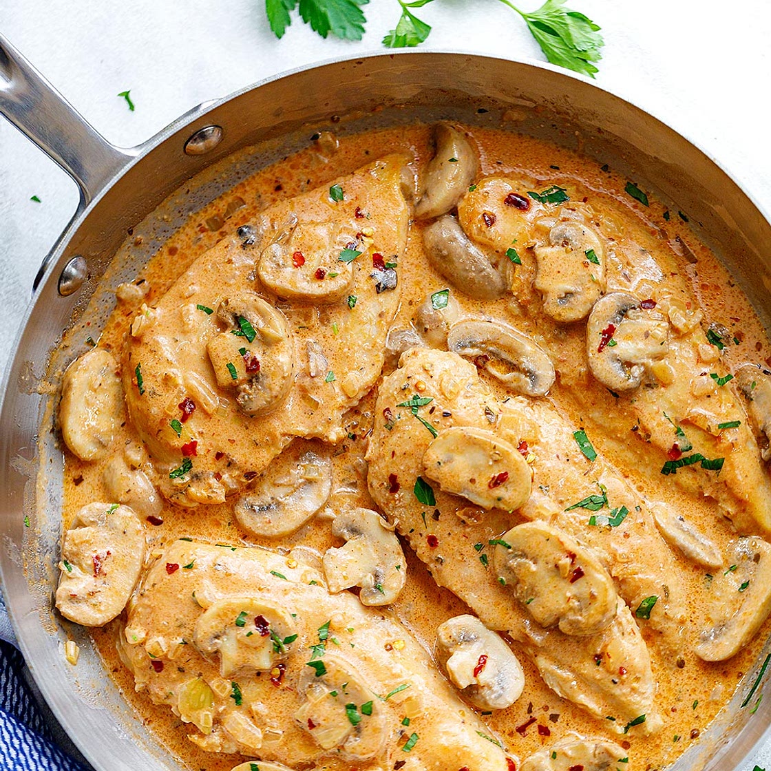 Creamy Garlic Parmesan Chicken Breasts﻿ with Mushrooms