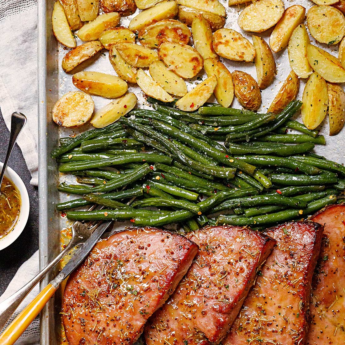 Baked Ham Steaks Sheet Pan Dinner