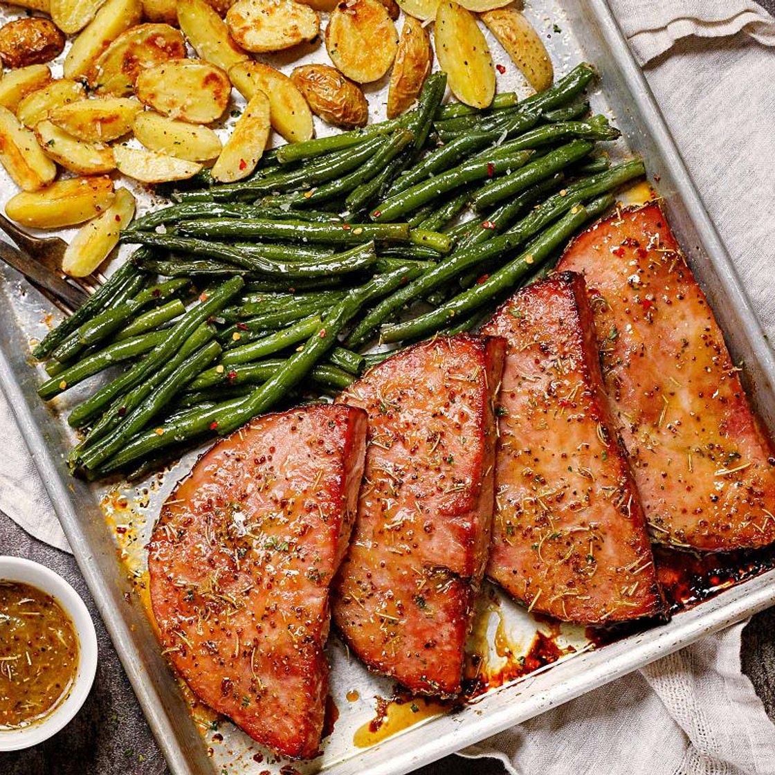 Baked Ham Steaks Sheet Pan Dinner