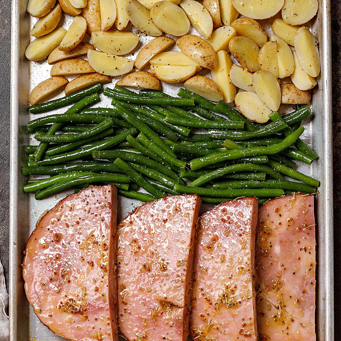 Baked Ham Steaks Sheet Pan Dinner