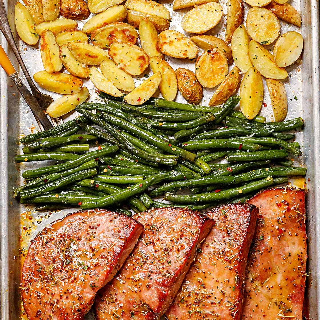 Baked Ham Steaks Sheet Pan Dinner