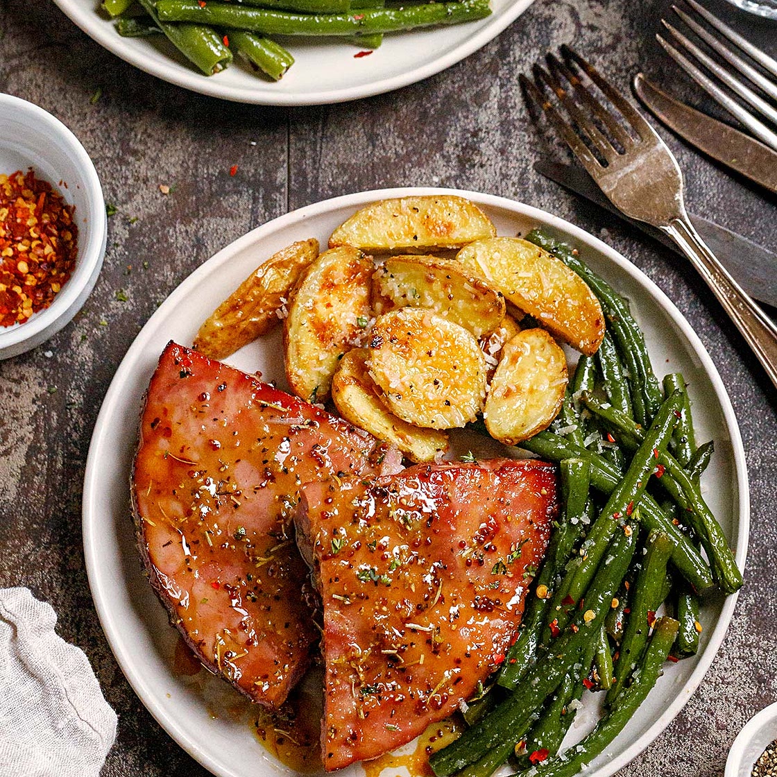Baked Ham Steaks Sheet Pan Dinner