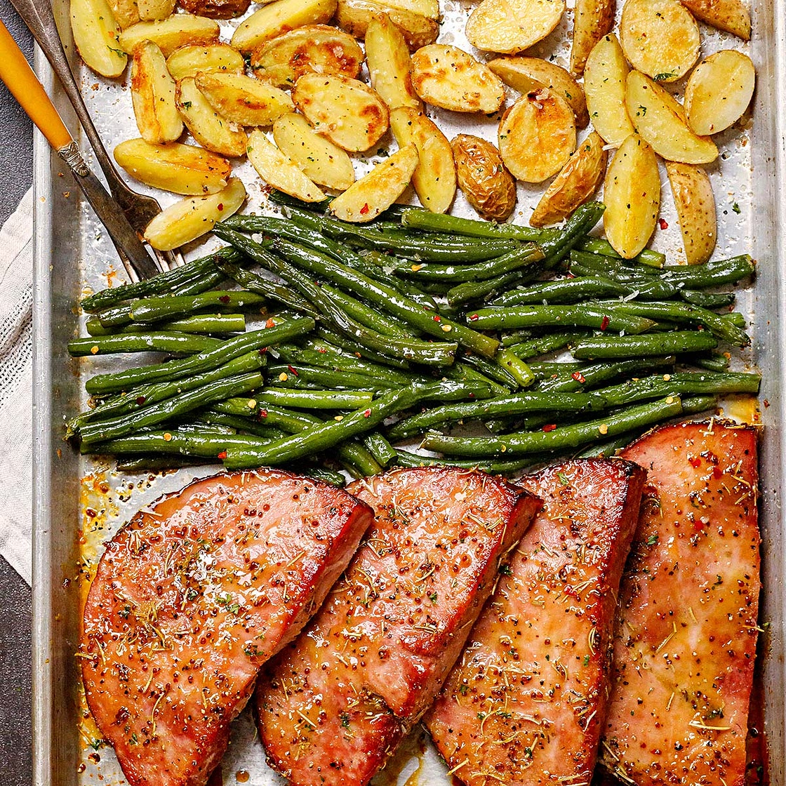 Baked Ham Steaks Sheet Pan Dinner