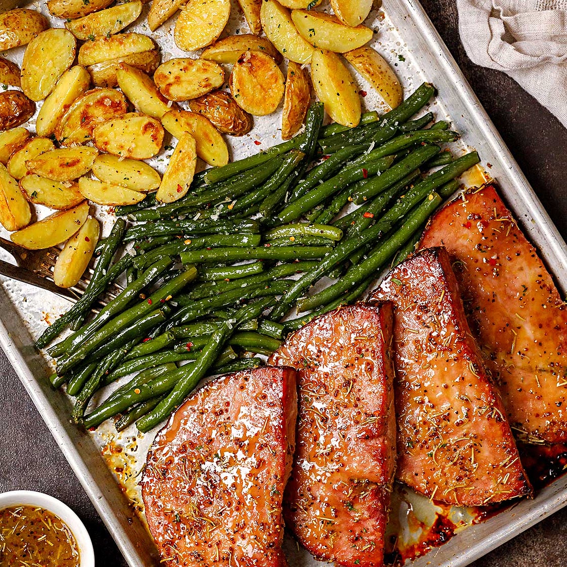 Baked Ham Steaks Sheet Pan Dinner