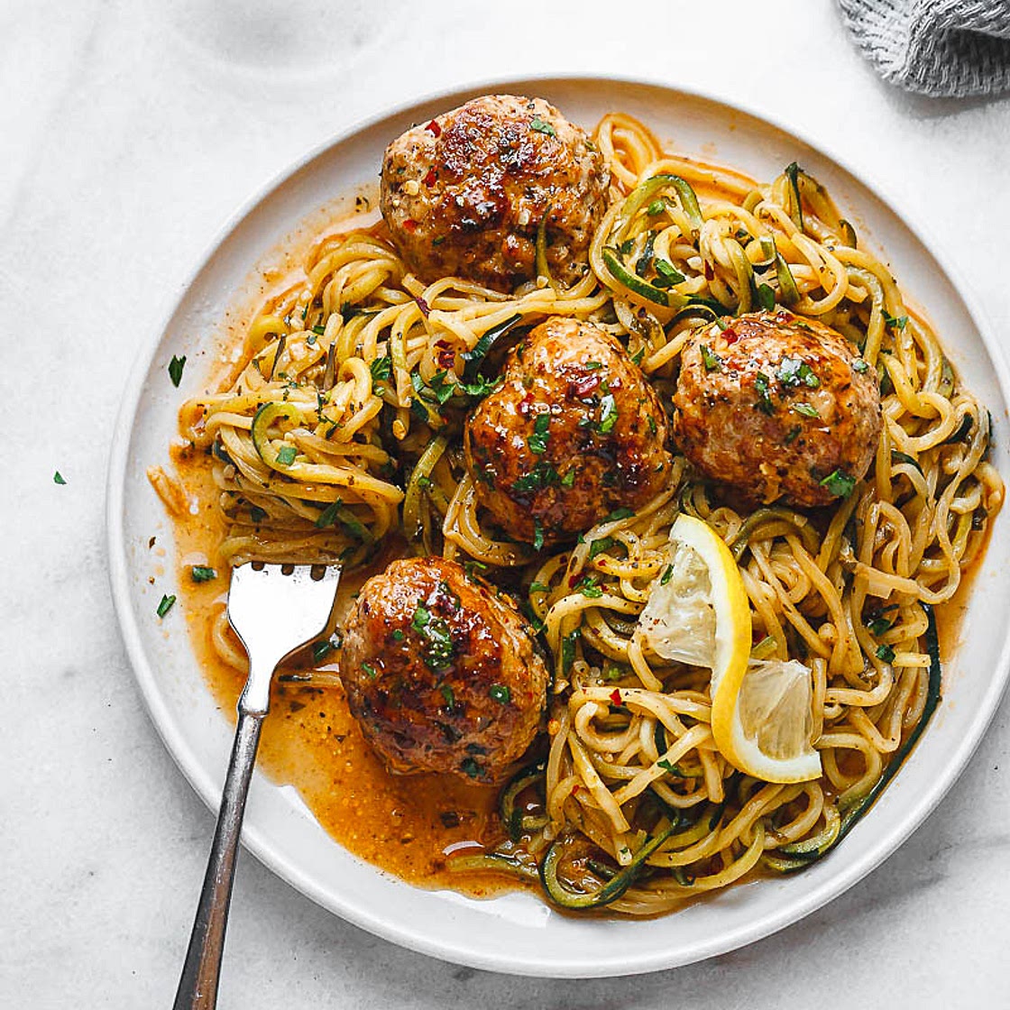 Garlic Butter Turkey Meatballs with Zucchini Noodles