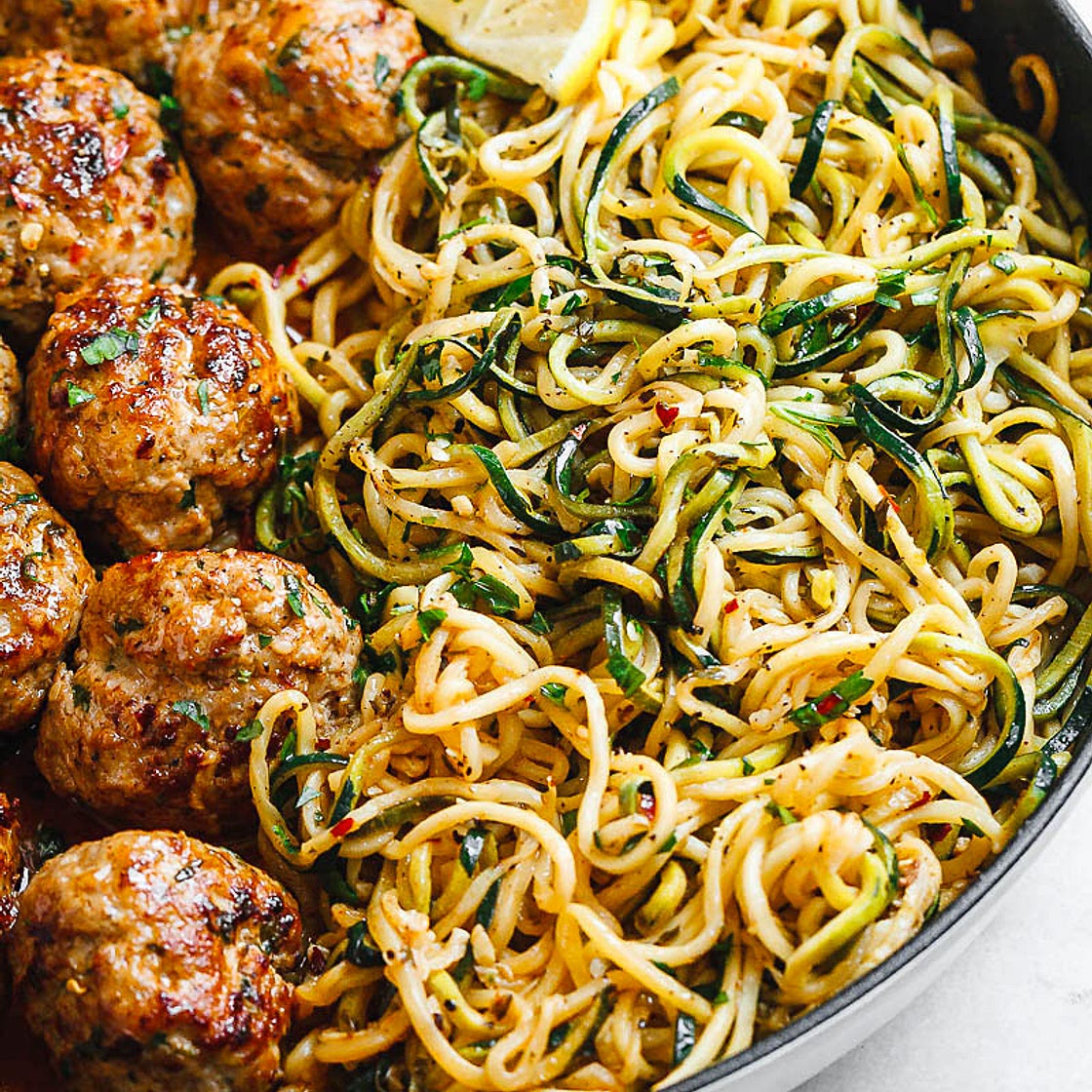 Garlic Butter Turkey Meatballs with Zucchini Noodles