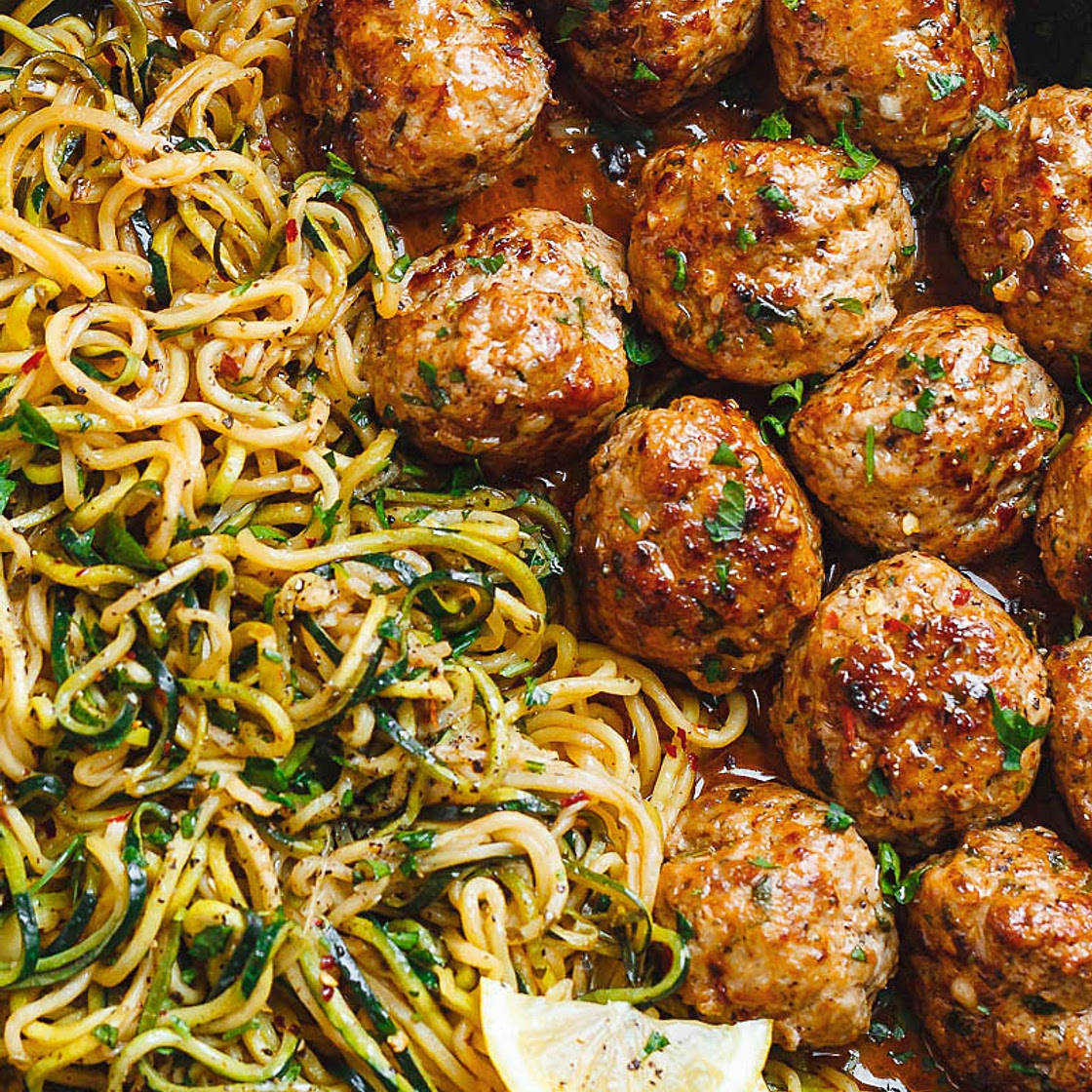 Garlic Butter Turkey Meatballs with Zucchini Noodles