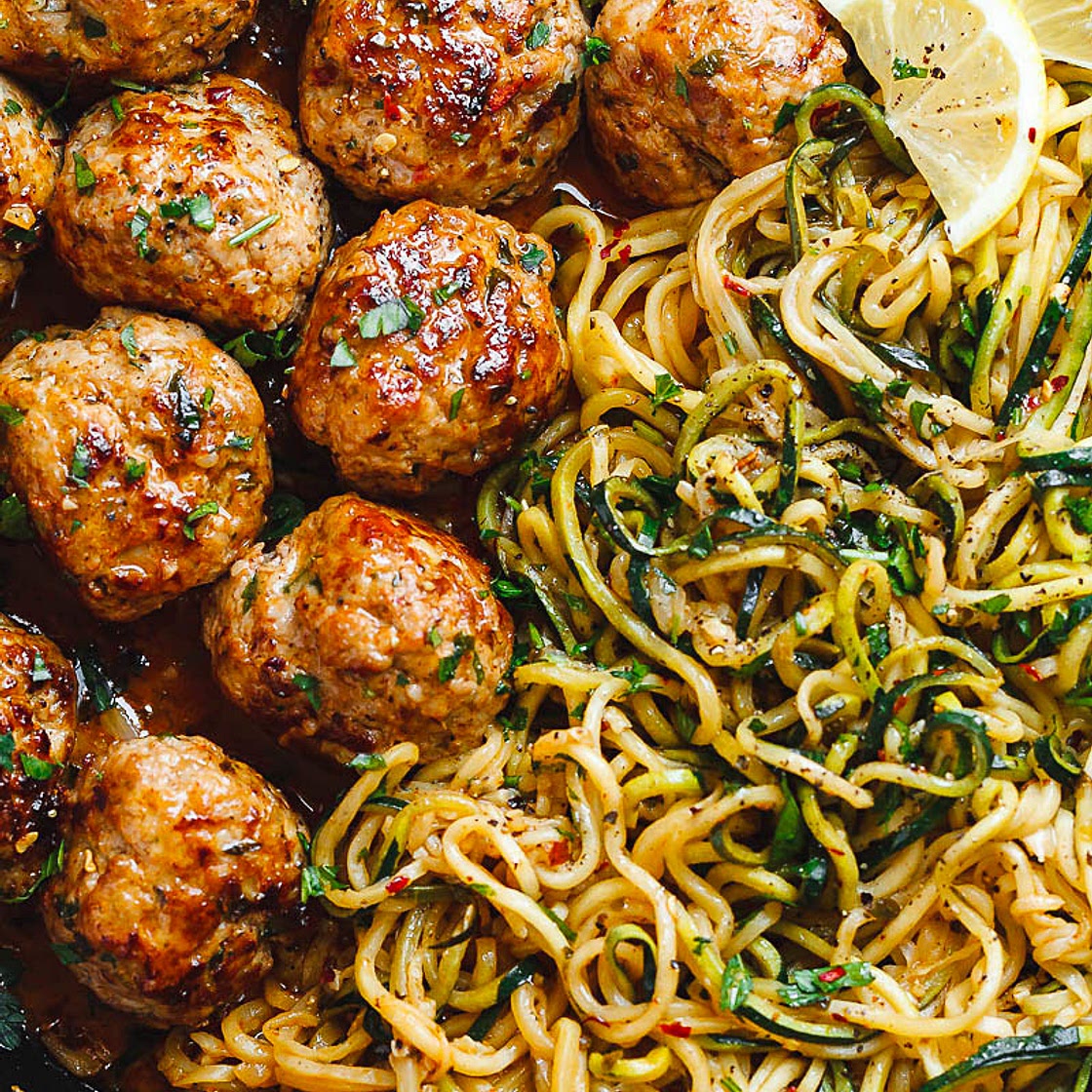 Garlic Butter Turkey Meatballs with Zucchini Noodles