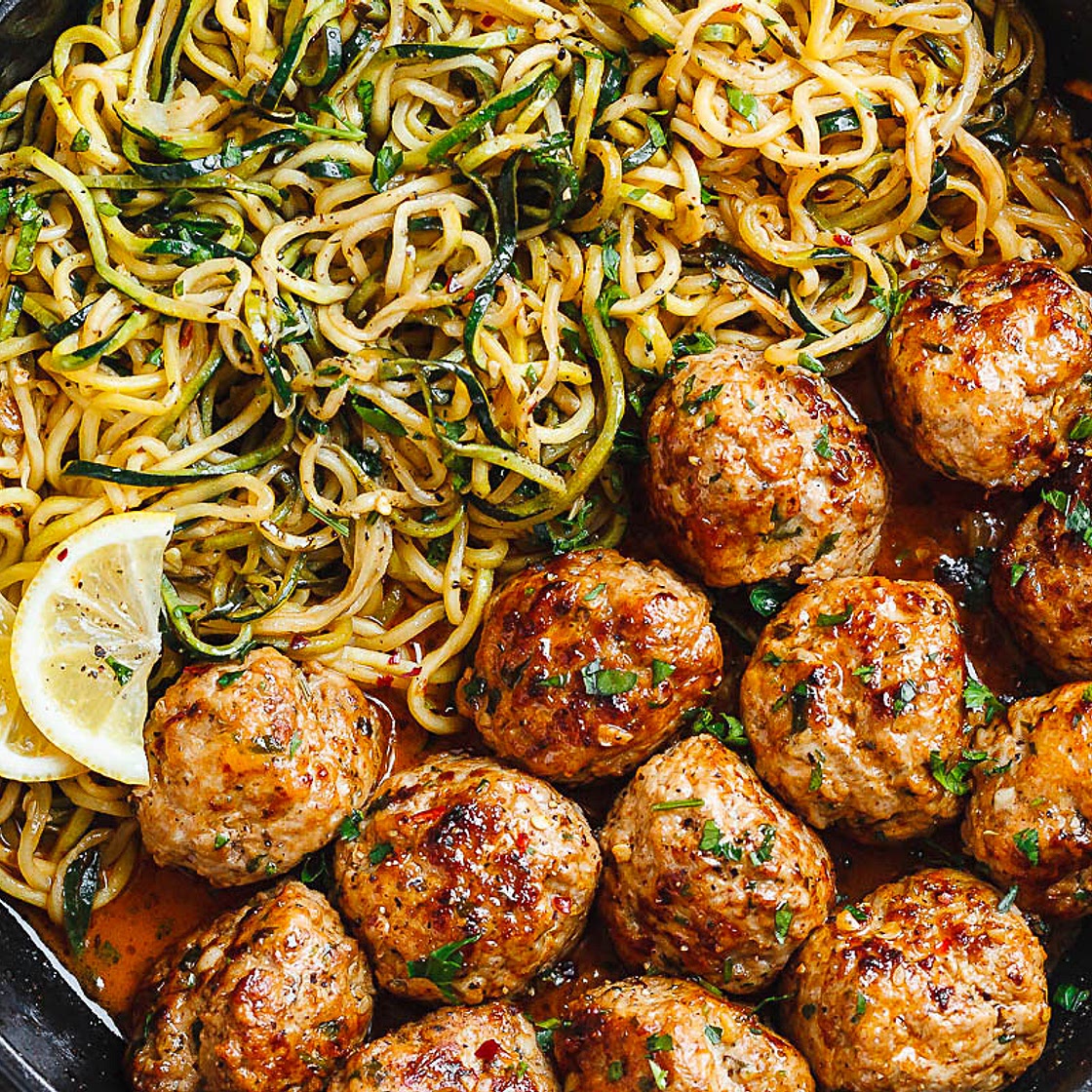 Garlic Butter Turkey Meatballs with Zucchini Noodles