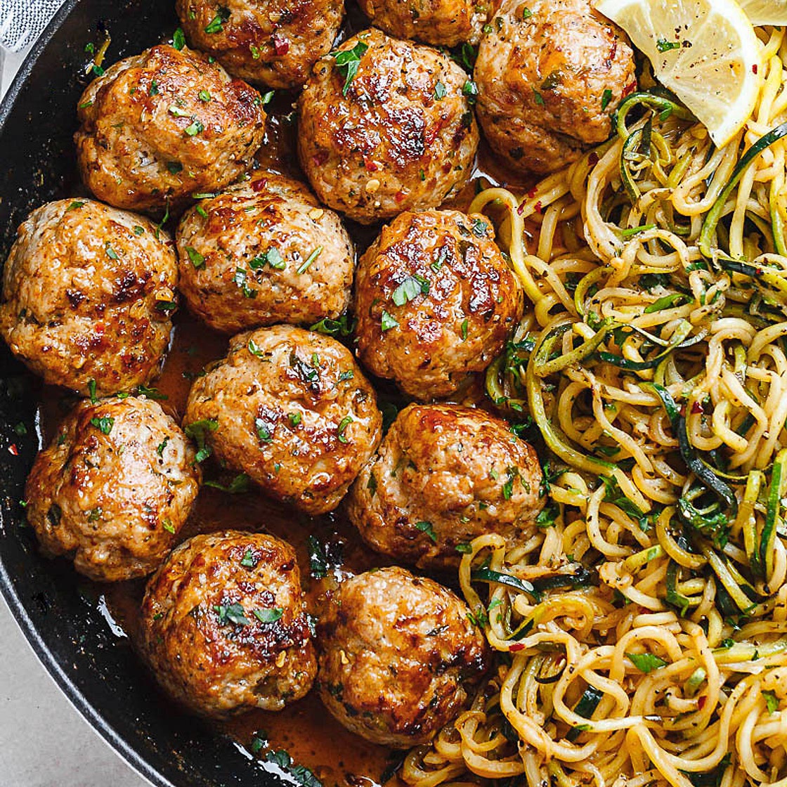 Garlic Butter Turkey Meatballs with Zucchini Noodles