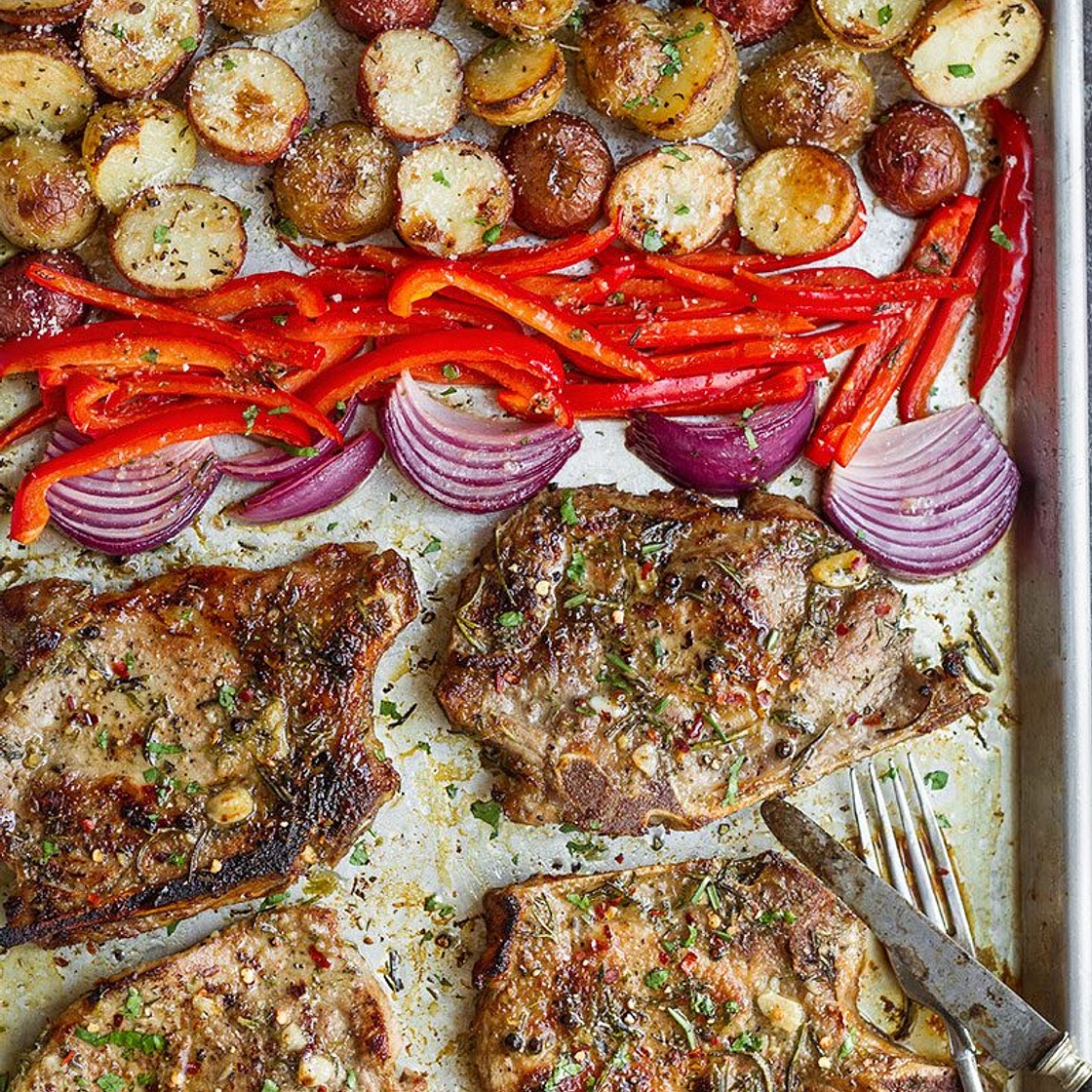 Baked Sheet Pan Pork Chops and Potatoes