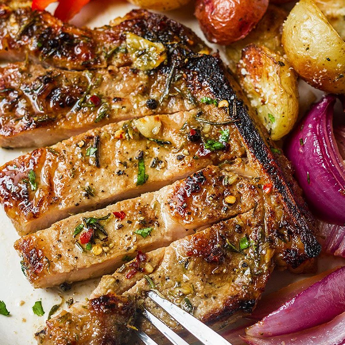 Baked Sheet Pan Pork Chops and Potatoes