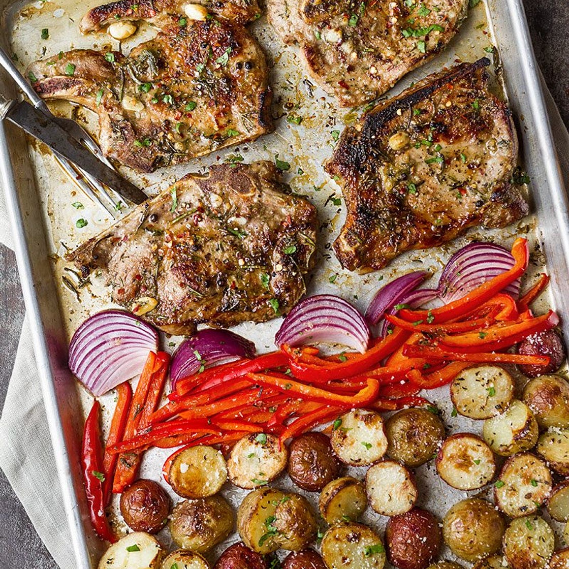 Baked Sheet Pan Pork Chops and Potatoes