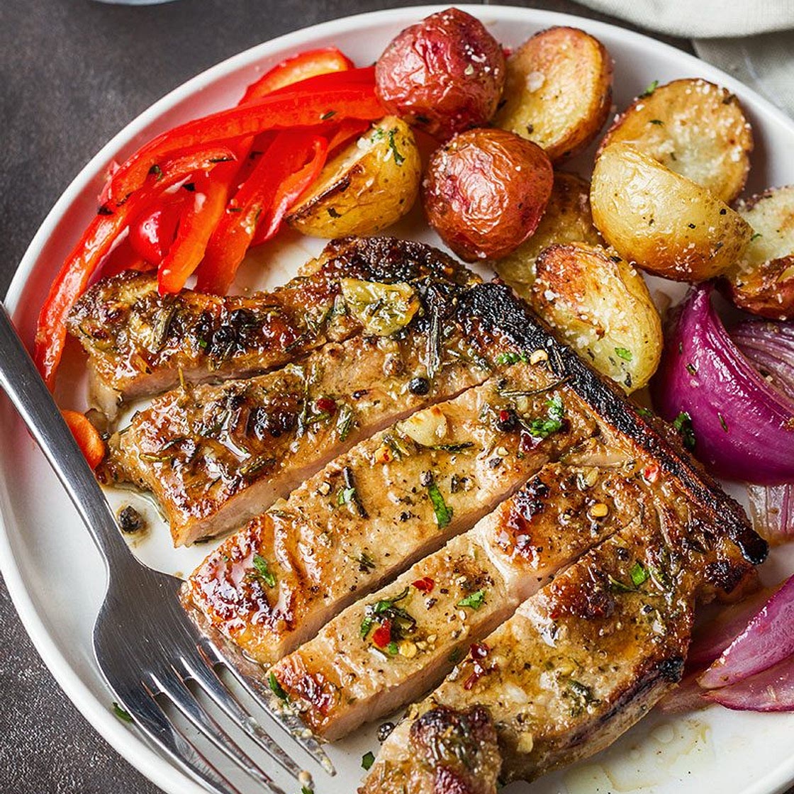 Baked Sheet Pan Pork Chops and Potatoes