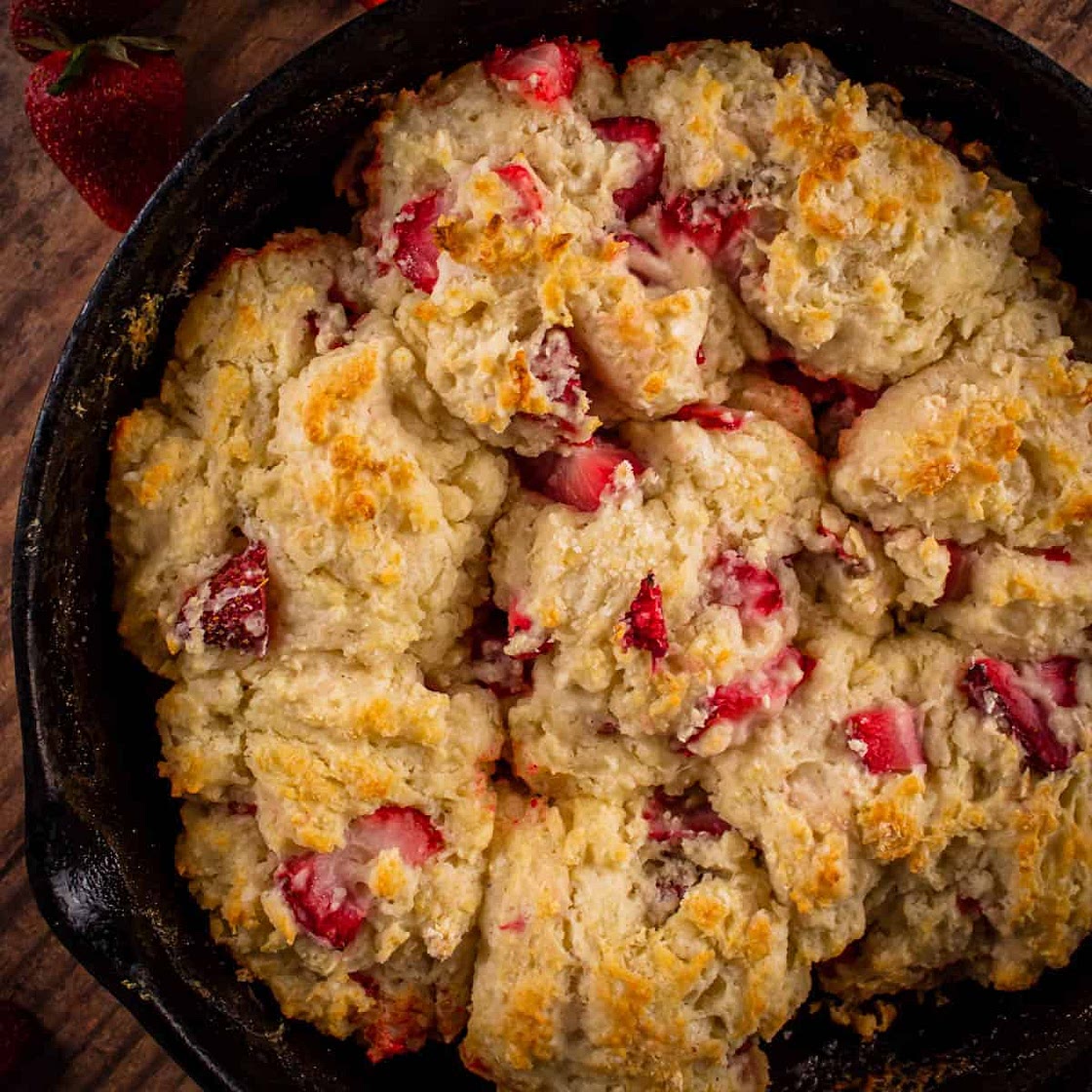 Fresh Strawberry Biscuits in a Cast Iron Skillet