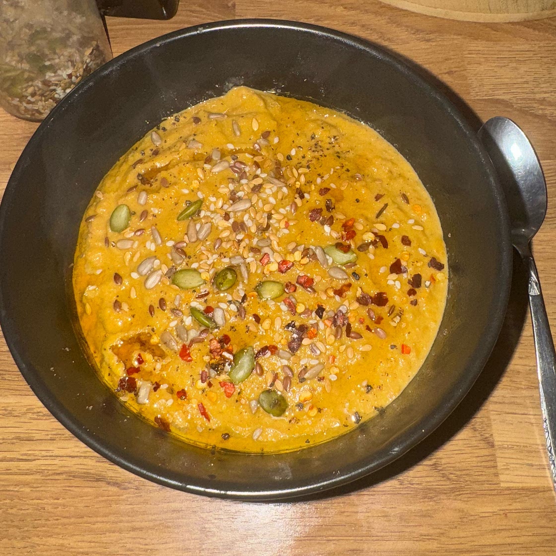 Spicy Sesame Carrot Soup with Red Lentils