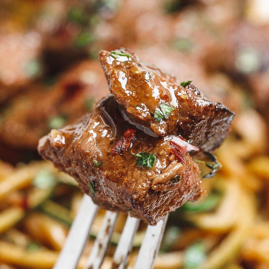 Garlic Butter Steak Bites with Lemon Zucchini Noodles